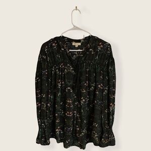 Gilli Tunic Semi-sheer Flounce Floral Black Bohemian Tunic